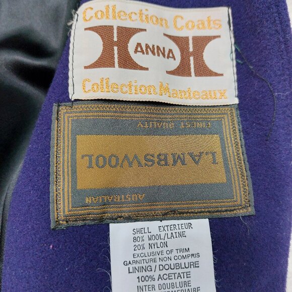 VTG Anna Collection Coat Women's Purple Australia Lamwool Blend Fox Fur Collar L - Picture 10 of 12